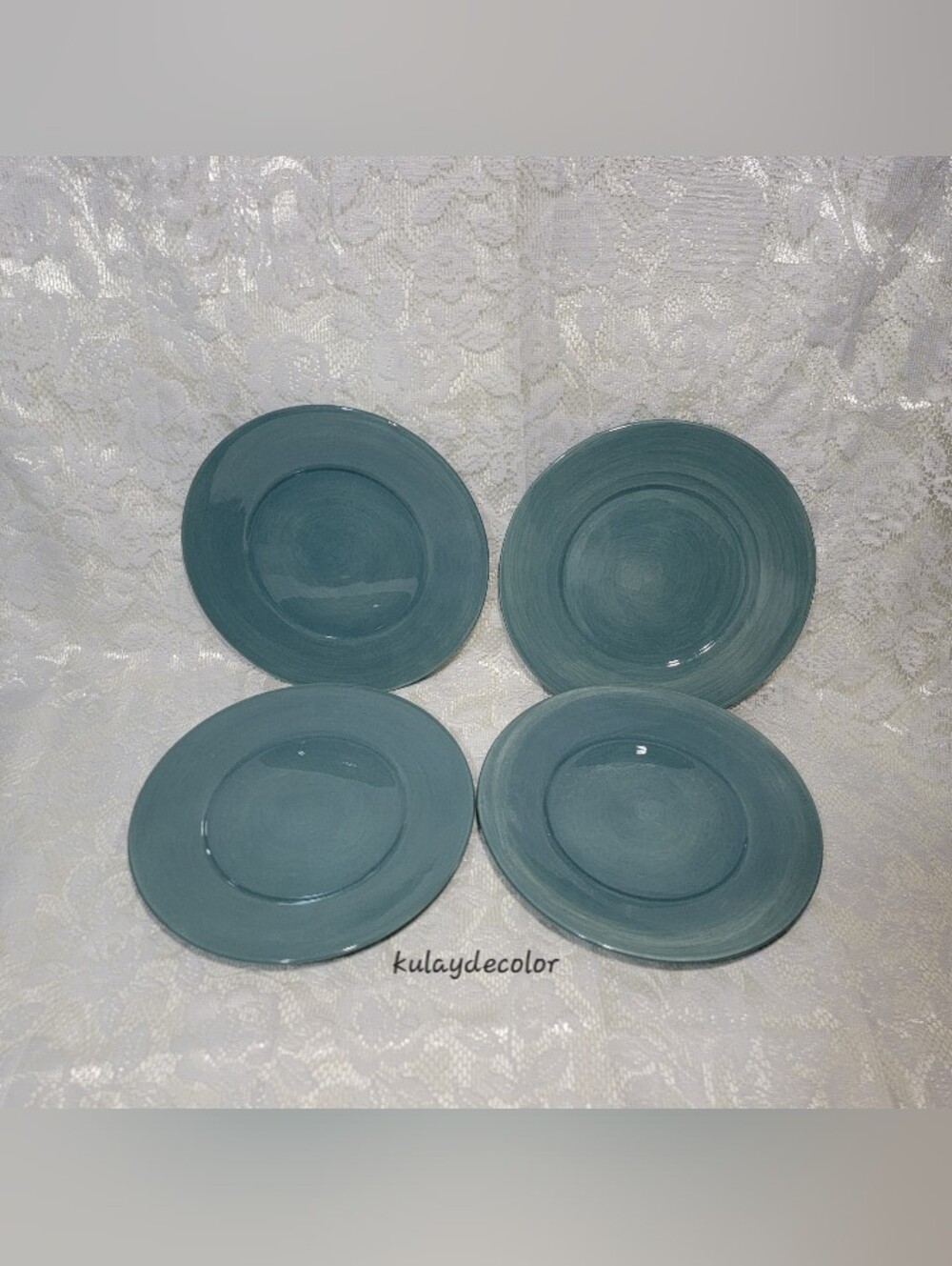 Tabletops Gallery Misto Hand-Painted Handcrafted Salad Plates Set of 4 Teal Blue